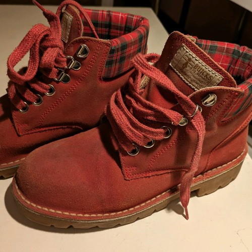 Suede boots used, red, size 38