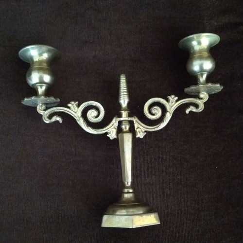 Vintage brass candlestick used with candles and gift of two candles