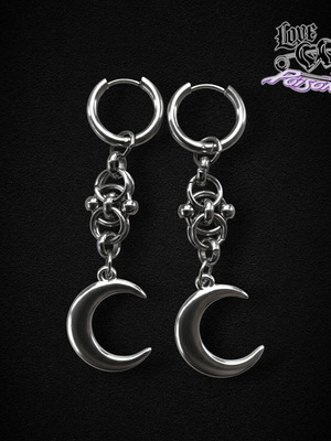 Love X Poison Handmade Stainless Steel Chainmail Hoop Earrings with Moon Charms new