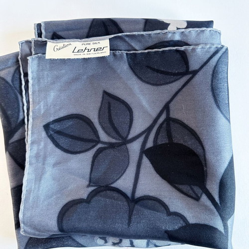 Vintage Lehner Switzerland silk scarf like new, gray and white