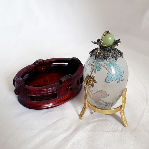 Chinese Decorative Egg Mid Century with Wooden Case used