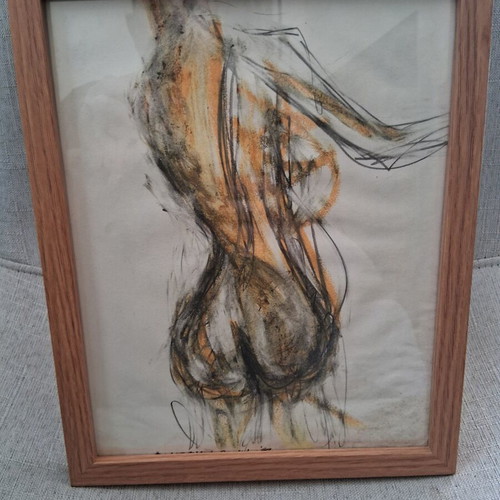 Expressionism painting "Nude" mixed media 20×25cm framed signed