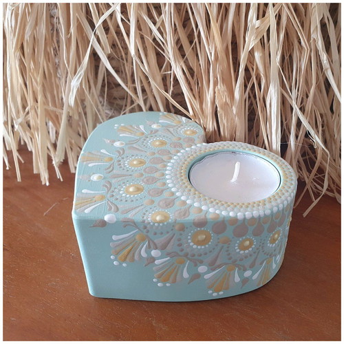 Heart-Shaped Candle Holder handmade, handpainted, gypsum