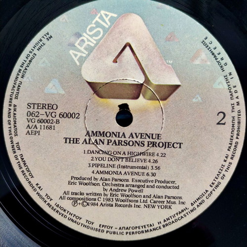 Alan Parsons Project Ammonia Avenue 12'' LP used, rock