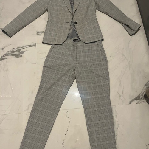Zara checked suit used, grey with blue stripe, small size