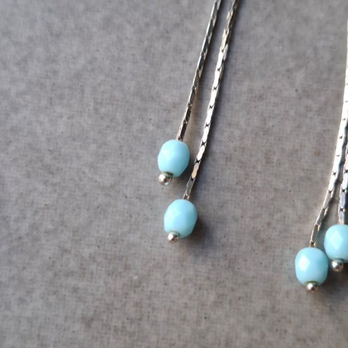 925 Sterling Silver Turquoise Bead Earrings like new, long dangle design