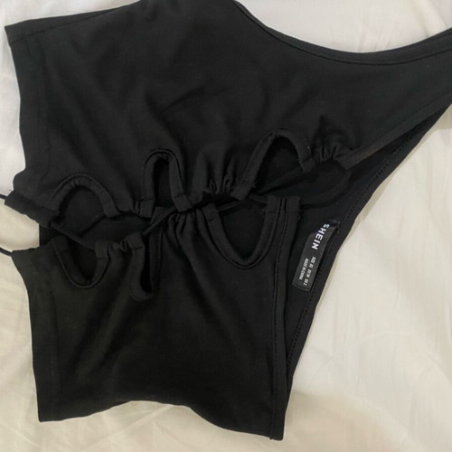 Shein Cut-Out Lace-Up Crop Top Like New, Black, XS