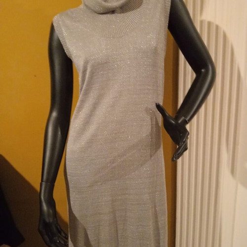 Oltre silver lurex sleeveless midi dress one size new