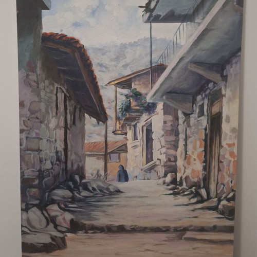 Original oil painting by Vasilis Kattos depicting Cypriot countryside, like new