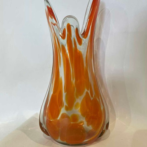 Vintage Murano βάζο δεκαετίας '70 με πορτοκαλί σχέδιο splash μεταχειρισμένο