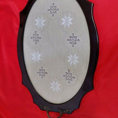 Oval serving tray with Lefkaritiko embroidery insert new 47x29 cm