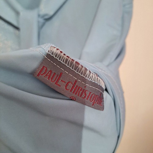 Paul Christophe vintage baby blue top like new, lurex vinyl effect