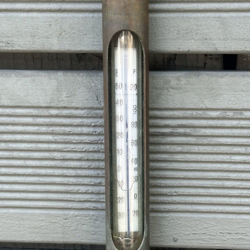 Vintage brass wall thermometer used, 25.5 cm