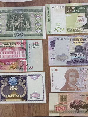 Foreign banknotes used, set of 7 pieces