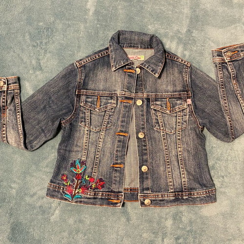 Kids denim jacket Sam 0 13 like new, embroidered detail, size 128 cm