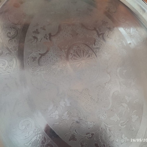 Silver-plated oval serving tray like new with embossed decorative designs