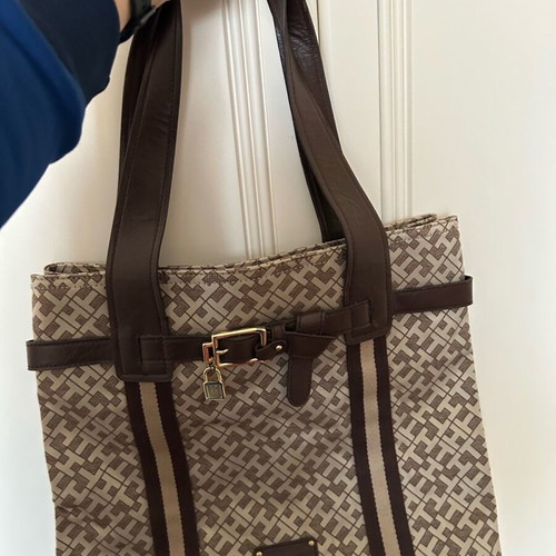 Tommy Hilfiger fabric handbag like new, beige and brown