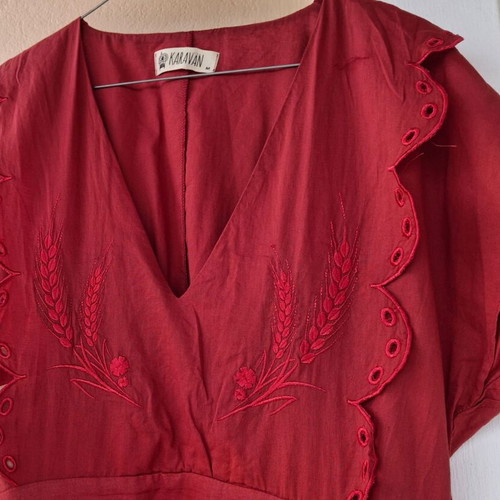 Karavan dress red with embroidery like new, size M