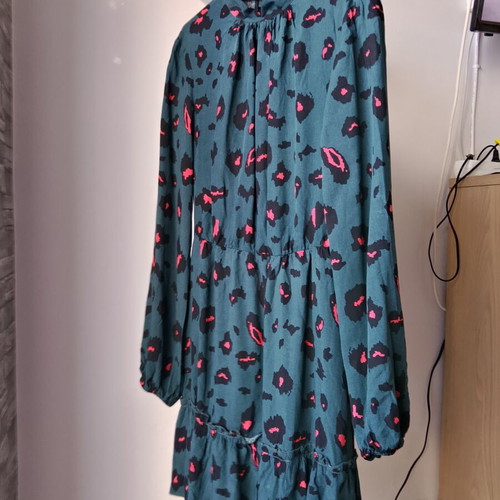 Shein teal mini dress with animal print and ruffles, like new