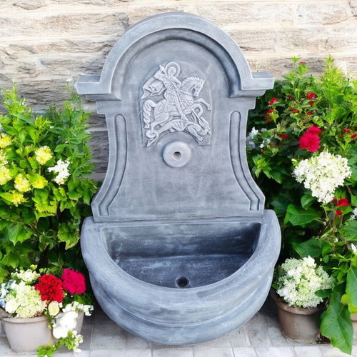 Saint George Garden Fountain Concrete Wall-Mounted Outdoor Gray White