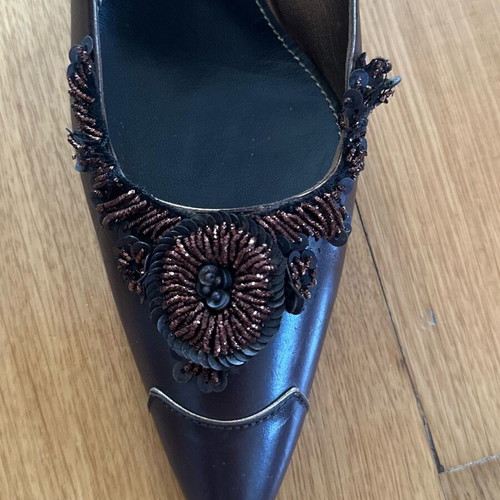 Prada brown leather heels like new with embellishments