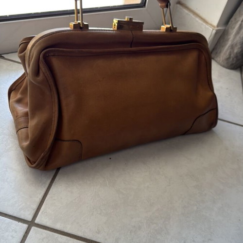 Leather handbag used vintage beige