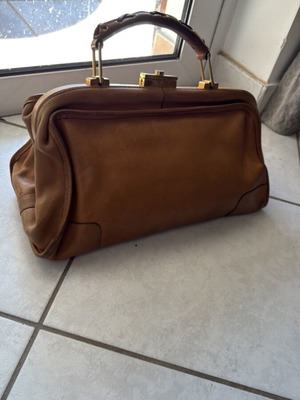 Leather handbag used vintage beige