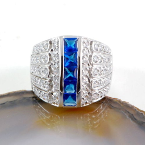 Blue Topaz and Zirgon Ring in Fashion 925 Silver Size 54 New