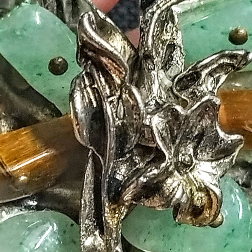 Handmade brooch with natural stones used, aventurine and tiger's eye