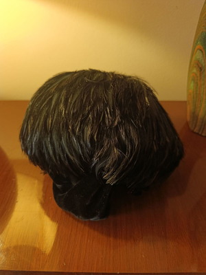 60s vintage feather turban hat used, black, size L