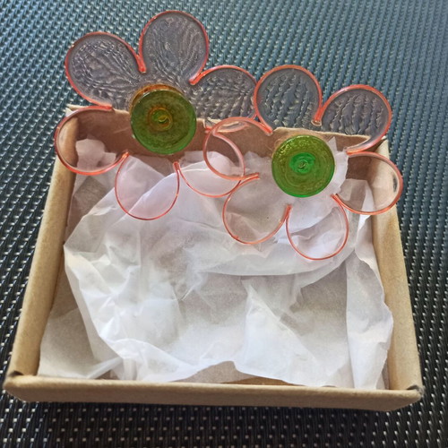 Large plexiglass earrings pink transparent flowers like new
