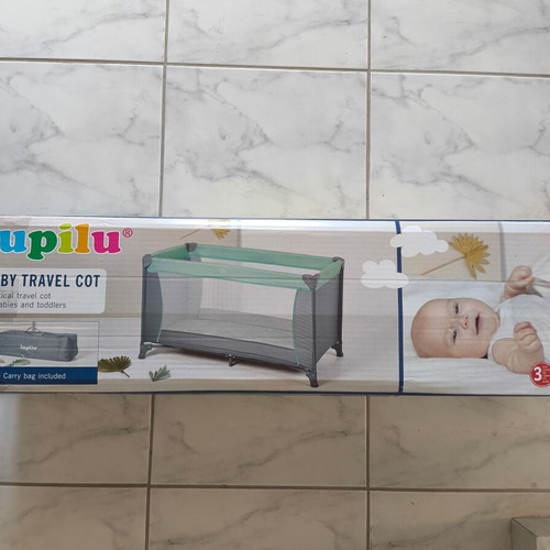Lupilu travel playpen with carrying bag, grey and green