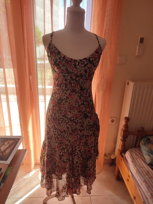 Summer floral dress new, black with colorful flowers, midi length