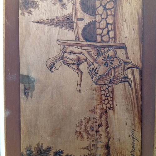 Pyrography paintings used, set of 2, Cyprus 32/24 cm