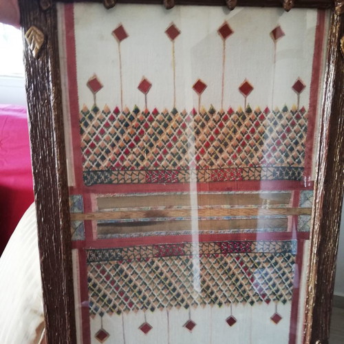 Handmade framed textile paintings with embroidery from 100-year-old costumes