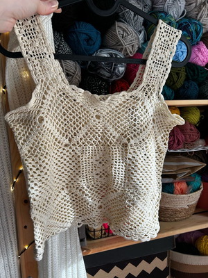 Handmade granny’s style crop top new, cotton butterfly yarn