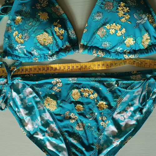 Marks and Spencer women's swimsuit used, blue with gold embroidery