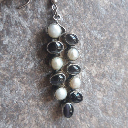 Silver earrings like new, long with semi-precious stones