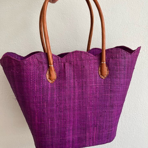 Straw bag with scarf like new, purple, Bag-All