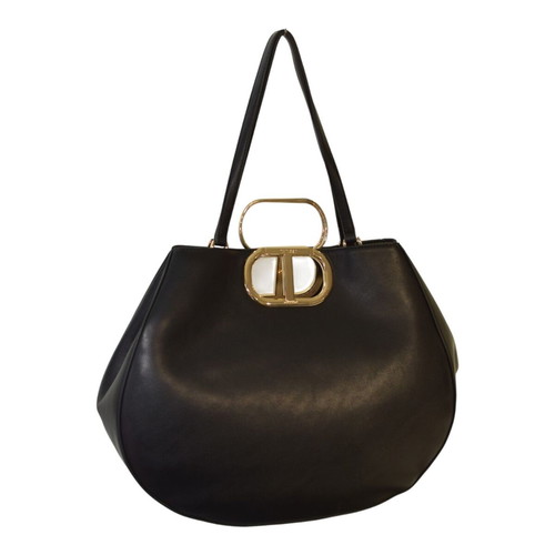 Twinset Milano Black Leather Tote Bag like new with Gold Logo