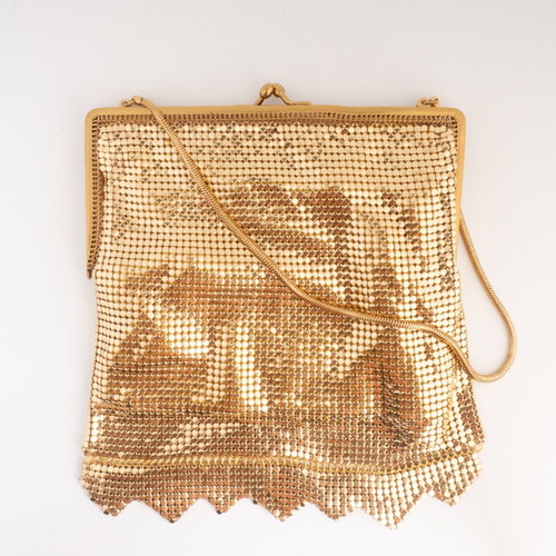 Vintage Whiting & Davis Style Gold Metal Mesh Evening Bag used