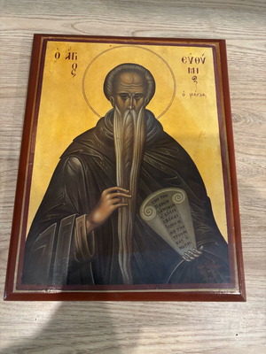 Icon of Saint Euthymius the Great used, mounted on wood