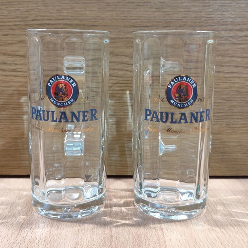 Paulaner beer set of two promotional glass mugs 250ml like new