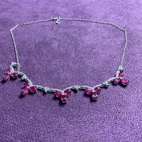 Silver necklace with natural rubies and certificate of authenticity