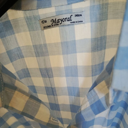 Mayoral Girls Blue Gingham Sleeveless Blouse with Lace Trim Size 10Y Like New