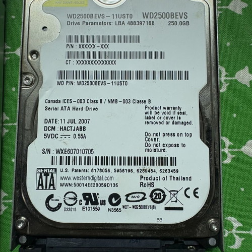Laptop spare parts pack used, Intel Core 2 Duo T7500, 2GB DDR2, 250GB HDD, DVD Writer