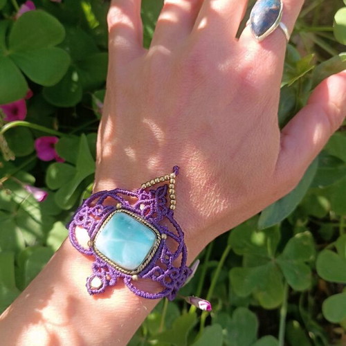 Macrame bracelet new with larimar, purple and turquoise