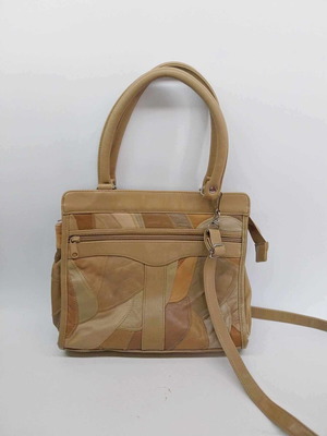 Women's patchwork leather shoulder bag like new, beige-brown