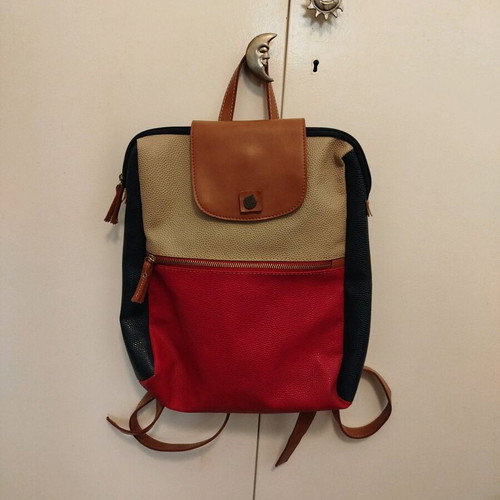 Leather women's backpack blue-red like new