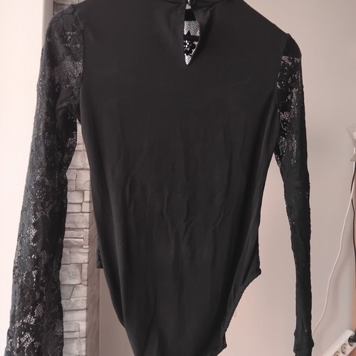 Black long-sleeve bodysuit with lace La Soie